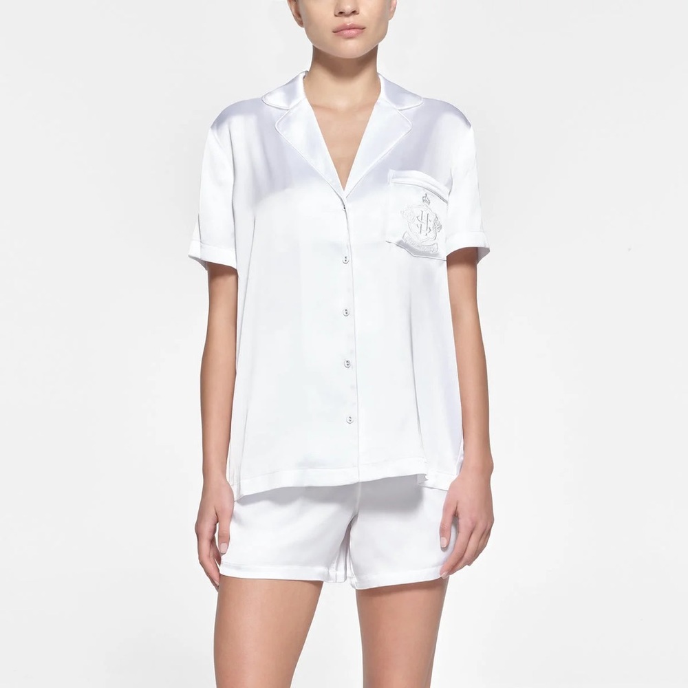 SKIMS Hotel White Satin Pajama Set